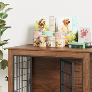 Wooden Dog Crate Furniture with Wheels for Small Dogs, Double Door End Table Kennel