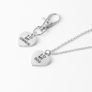 I Love My Dog and I Love My Owner Heart Necklace Set, Matching Owner and Dog Tag Charm