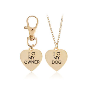 I Love My Dog and I Love My Owner Heart Necklace Set, Matching Owner and Dog Tag Charm