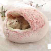 Round Plush Winter Bed for Dogs and Cats, Soft Warm Pet Bed House