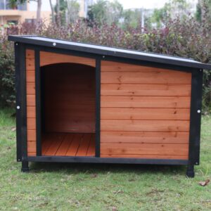46 Inch Wooden Dog House for Large Dogs, Outdoor and Indoor Kennel with Waterproof Roof and Raised Feet