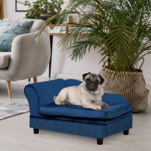 Small Dog Bed with Hidden Storage, Plush Dog Sofa Bed with 3 Inch Foam Cushion for Small Dogs and Cats, Blue