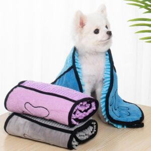 Super Absorbent Chenille Dog Bathrobe Towel with Double Pockets
