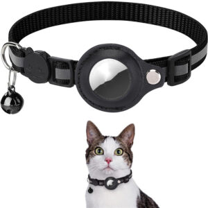 Reflective Nylon Pet Collar with Waterproof Tracker Holder for Cats and Dogs