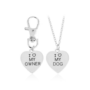 I Love My Dog and I Love My Owner Heart Necklace Set, Matching Owner and Dog Tag Charm