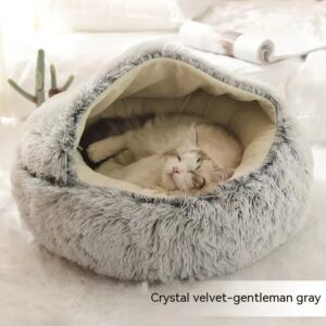 Round Plush Winter Bed for Dogs and Cats, Soft Warm Pet Bed House