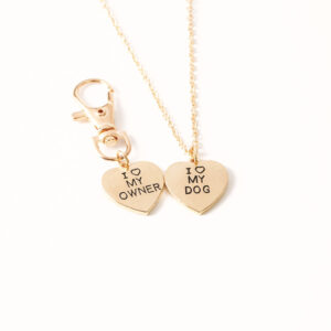 I Love My Dog and I Love My Owner Heart Necklace Set, Matching Owner and Dog Tag Charm