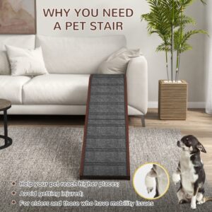 Wooden Dog Ramp for Bed with Non Slip Carpet and Top Platform, Brown