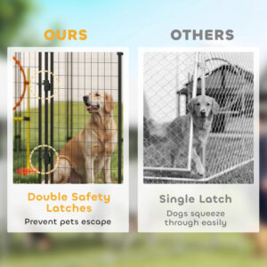 10 x 10 x 6 ft Outdoor Dog Kennel with Rotating Bowls, Steel Dog Run with Waterproof UV Resistant Cover and Lockable Gate