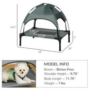 Elevated Dog Cot with Canopy, Portable Raised Pet Bed with Sun Shade for Small Dogs, Gray