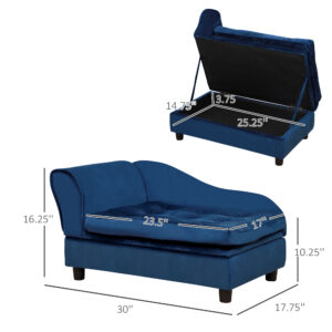 Small Dog Bed with Hidden Storage, Plush Dog Sofa Bed with 3 Inch Foam Cushion for Small Dogs and Cats, Blue