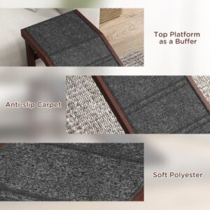 Wooden Dog Ramp for Bed with Non Slip Carpet and Top Platform, Brown