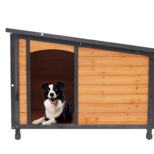 46 Inch Wooden Dog House for Large Dogs, Outdoor and Indoor Kennel with Waterproof Roof and Raised Feet
