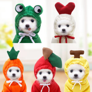 Cute Fruit Dog Hoodie, Warm Fleece Sweater for Small Dogs and Cats with Drawstring