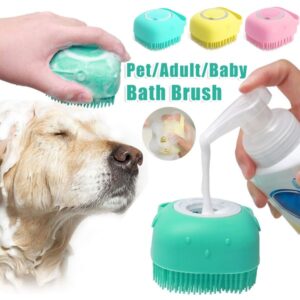 Silicone Dog Bath Brush, Massage Gloves and Shampoo Dispenser for Cats and Dogs