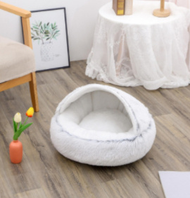 Round Plush Winter Bed for Dogs and Cats, Soft Warm Pet Bed House