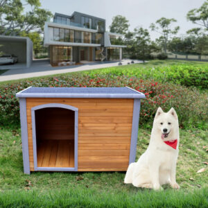 Natural Wood Dog House for Large Dogs, Outdoor and Indoor Wooden Kennel with Raised Feet, Weather Resistant