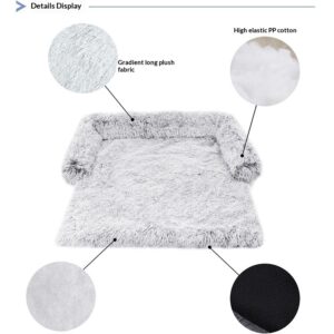 Plush Dog Couch Bed with Bolster, Shaggy Sofa Cover for Dogs and Cats