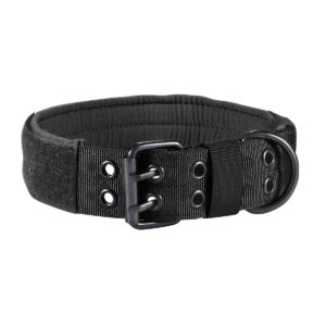 Tactical Dog Collar with Padded Lining, Heavy Duty Nylon Collar with Metal Buckle, D Ring and Patch Panel