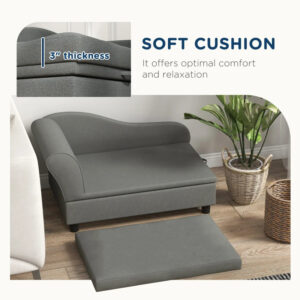 Dog Sofa with Storage for Small Dogs, Tufted Pet Couch Bed with Backrest and Armrests, Gray