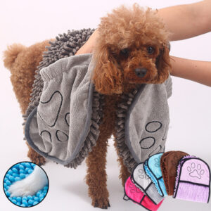 Super Absorbent Chenille Dog Bathrobe Towel with Double Pockets