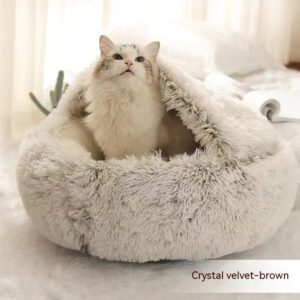Round Plush Winter Bed for Dogs and Cats, Soft Warm Pet Bed House