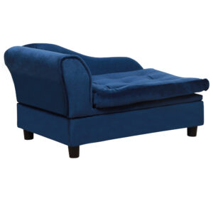 Small Dog Bed with Hidden Storage, Plush Dog Sofa Bed with 3 Inch Foam Cushion for Small Dogs and Cats, Blue