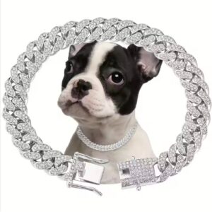 Sparkling Rhinestone Dog Chain Collar, Adjustable Alloy Choker for Dogs and Cats