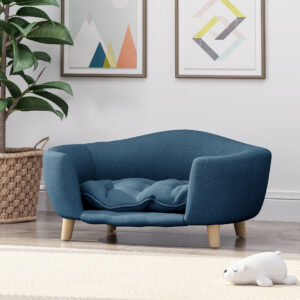 Mid Century Modern Dog Bed with Birch Wood Legs, Plush Cushion for Small Dogs