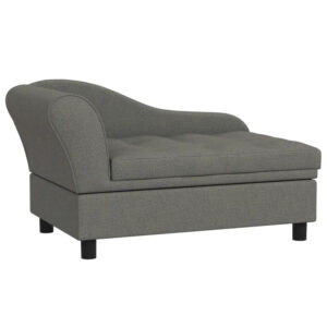 Dog Sofa with Storage for Small Dogs, Tufted Pet Couch Bed with Backrest and Armrests, Gray