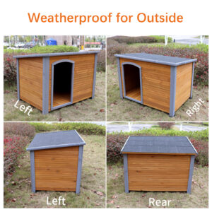Natural Wood Dog House for Large Dogs, Outdoor and Indoor Wooden Kennel with Raised Feet, Weather Resistant