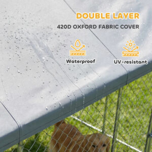 Large Outdoor Dog Kennel with Waterproof Roof, 20 x 15 x 8 ft Galvanized Steel Chain Link Dog Run with 2 Latches
