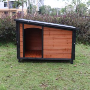 46 Inch Wooden Dog House for Large Dogs, Outdoor and Indoor Kennel with Waterproof Roof and Raised Feet