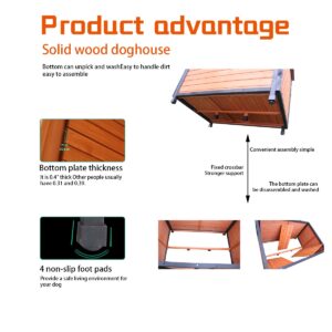 46 Inch Wooden Dog House for Large Dogs, Outdoor and Indoor Kennel with Waterproof Roof and Raised Feet