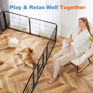Metal Dog Playpen with Door, Foldable Exercise Pen for Small Medium Large Dogs