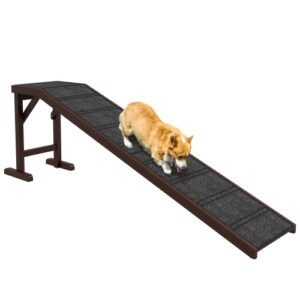 Wooden Dog Ramp for Bed with Non Slip Carpet and Top Platform, Brown