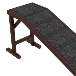 Wooden Dog Ramp for Bed with Non Slip Carpet and Top Platform, Brown