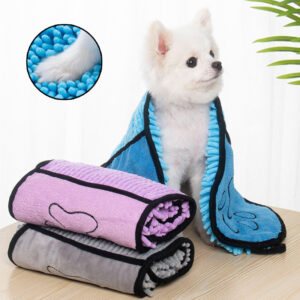 Super Absorbent Chenille Dog Bathrobe Towel with Double Pockets