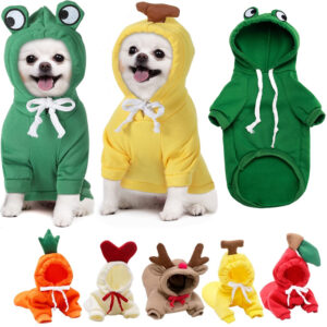 Cute Fruit Dog Hoodie, Warm Fleece Sweater for Small Dogs and Cats with Drawstring