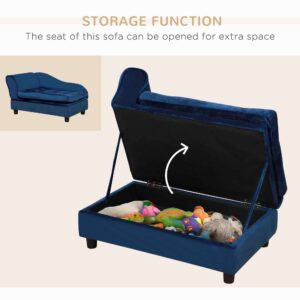 Small Dog Bed with Hidden Storage, Plush Dog Sofa Bed with 3 Inch Foam Cushion for Small Dogs and Cats, Blue