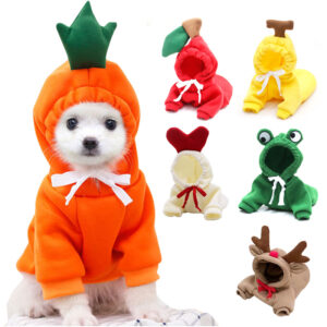 Cute Fruit Dog Hoodie, Warm Fleece Sweater for Small Dogs and Cats with Drawstring