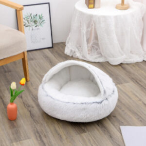 Round Plush Winter Bed for Dogs and Cats, Soft Warm Pet Bed House