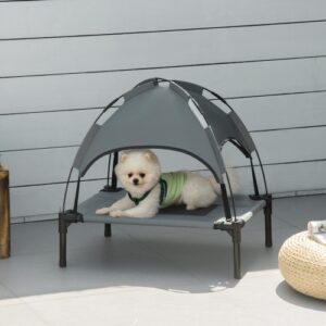 Elevated Dog Cot with Canopy, Portable Raised Pet Bed with Sun Shade for Small Dogs, Gray
