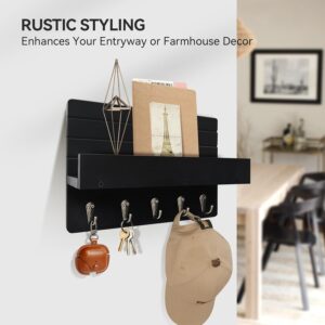 Wall Mount Key Holder with Shelf, 5 Hooks and Mail Organizer for Entryways