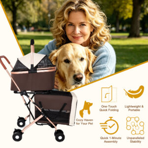 3 in 1 Double Layer Pet Stroller for Small and Medium Dogs and Cats