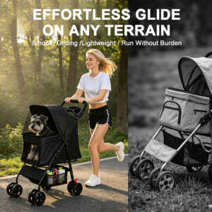 Foldable Pet Stroller for Small Dogs and Cats Up to 28 lbs, Black