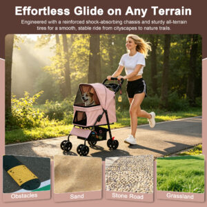 Foldable Pet Stroller for Small Dogs and Cats Up to 28 lbs, Pink