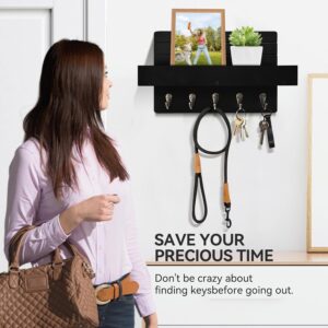 Wall Mount Key Holder with Shelf, 5 Hooks and Mail Organizer for Entryways
