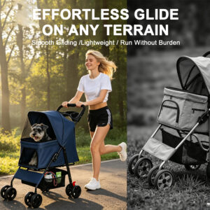 Foldable Pet Stroller for Small Dogs and Cats Up to 28 lbs, Blue