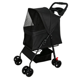 Foldable Pet Stroller for Small Dogs and Cats Up to 28 lbs, Black